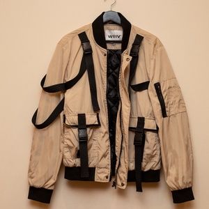 Unique strap bomber jacket